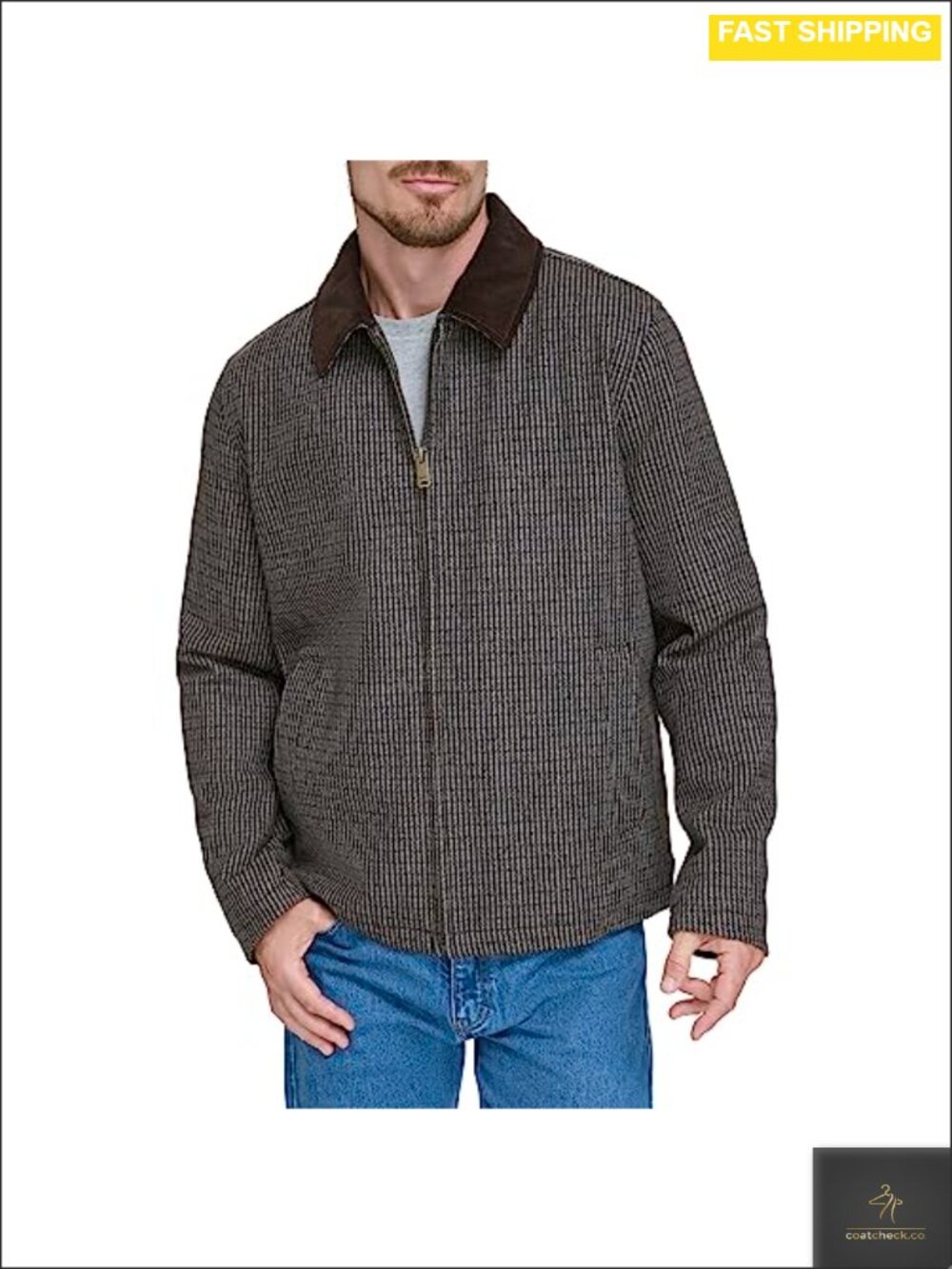 Men's Wool Blend Quilted Bib Jacket Zip Up Plaid Coat